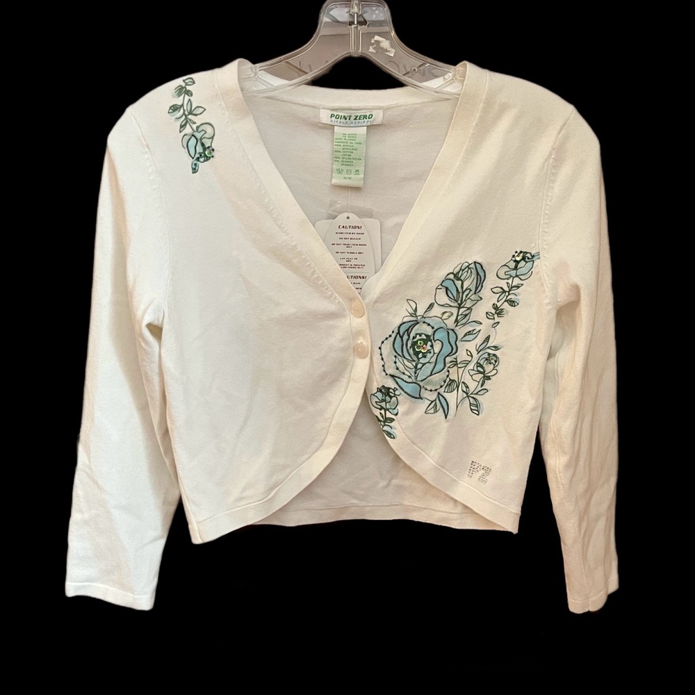 Point Zero Vintage Cream White Crop Cardigan